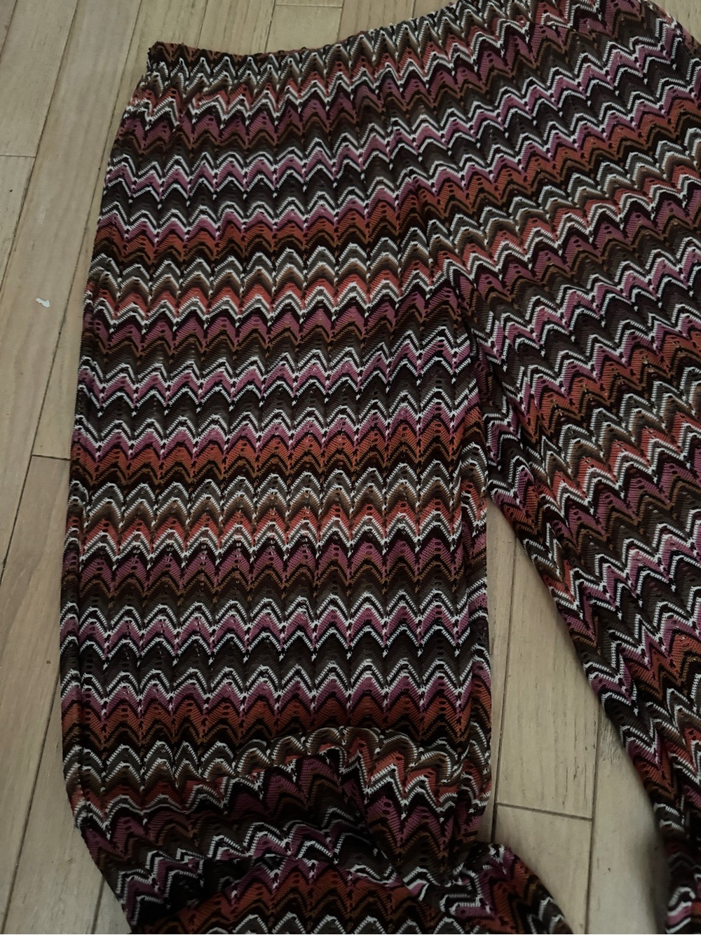 Shade & Shore Chevron Knit Wide-Leg Pants in Pink, Brown & Cream medium - Picture 2 of 9